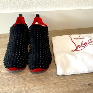 Christian Louboutin Black & Red Spiked Slip-On Sneakers